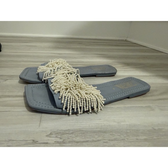 Zara Shoes - Zara Women's Light Blue Slides Sandals EU Sz 38 US Sz 7 Pearl Detailing Feminine